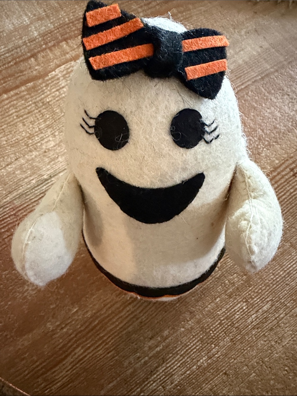 Plush Halloween Ghost Decoration with Black & Orange Bow